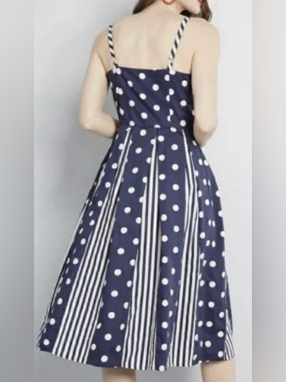 MODCLOTH Fit And Flare Polka Dot Striped Midi Dress Size 8 - Picture 2 of 5